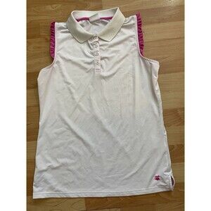 Birdies & Bows Pin High Polo White with Pink Ruffles Golf Tennis Top Size M